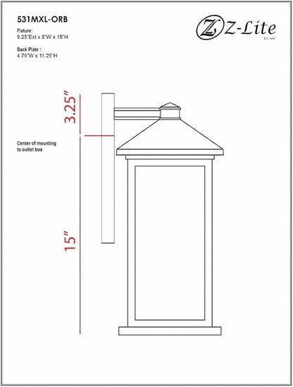 Z-Lite 531MXL-ORB 1 Light Outdoor Wall Sconce, Oil Rubbed Bronze