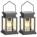 2 Pack Farmhouse Solar Lanterns ,Glass Solar Lights Bulb ,Outdoor Waterproof Upgraded Solar and 2 AA Batteries Powered, for Outside Porch, Patio and Indoor Tables, Mantelpiece.