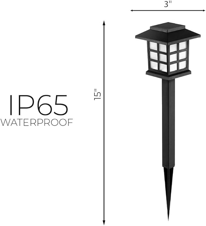 HOUSEOFLED 12 Pack Black Solar LED Path Lights, Outdoor, Garden, Patio, Pathway, Waterproof, Modern Style, 8 Hours | Lumora