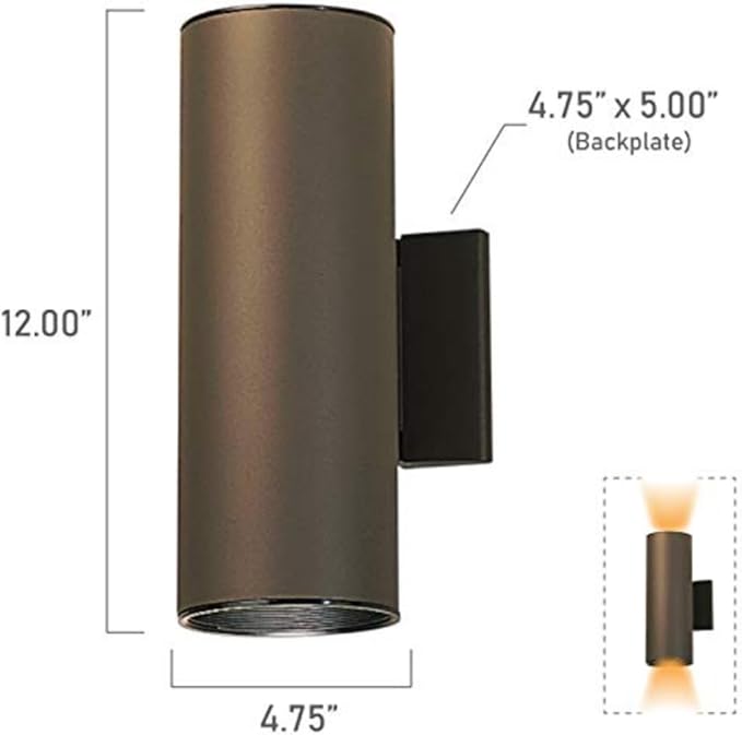 Kichler Cylinders 12" 2-Light Outdoor Cylinder Wall Sconce in Architectural Bronze, (12" H x 4.75" W), 9244AZ | Lumora