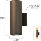 Kichler Cylinders 12" 2-Light Outdoor Cylinder Wall Sconce in Architectural Bronze, (12" H x 4.75" W), 9244AZ | Lumora