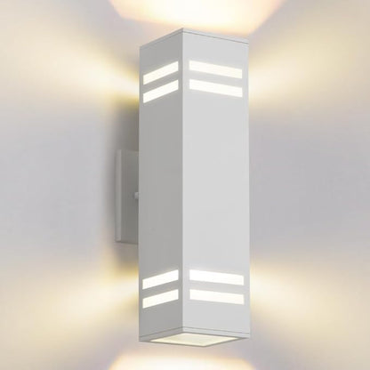 Cerdeco Aluminum Modern Outdoor Wall Light,15" Exterior Up Down Wall Sconce Light Fixture Sand Textured White with 3-Sided Frosted Glasses [ETL Listed]