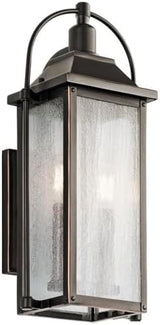 Kichler Harbor Row 18.5" 2 Light Outdoor Wall Light with Clear Seeded Glass in Olde Bronze® | Lumora