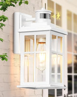 White Outdoor Wall Lights, Motion Sensor Porch Light Outdoor, Dusk to Dawn Outdoor Light Fixtures, Waterproof Outside Lights for House, Garden, Front Porch, Tempered Glass, Anti-Rust