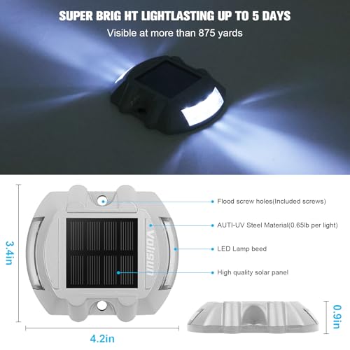 VOLISUN Solar Deck Driveway Dock Lights,Solar Pathway Lights,White 4 Pack