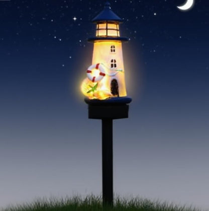 2 Pack Solar Lighthouse Outdoor Garden Lights for Patios, Lawns, and Pathways with Resin Construction for Weather Resistance