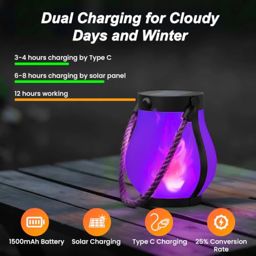 Hompavo Larger Gen2 Solar Lanterns Outdoor Waterproof with Ultra-Real Flame