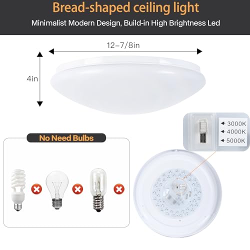 13 inch Flush Mount Ceiling Light, Dimmable LED Ceiling Fixture with 3 Color Temperatures (3000K/4000K/5000K), Ultra Thin Round Design for Kitchen, Bathroom, Bedroom, Hallway - ETL Certified