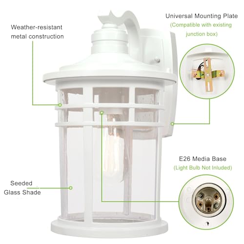 Darkaway 2 Pack Large Outdoor Porch Lights Wall Mount, 15inch Outdoor Light Fixtures Sconces Wall Lighting with Seeded Glass Exterior Lights for Patio Yard House Hallway Doorway Garage