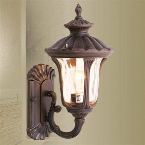 Livex Lighting 7650-58 Oxford 1 Light Imperial Bronze Cast Aluminum Wall Lantern with Light Amber Water Glass | Lumora