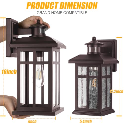 Brilvibera Motion Sensor Outdoor Wall Sconces Hardwired 16" Bronze