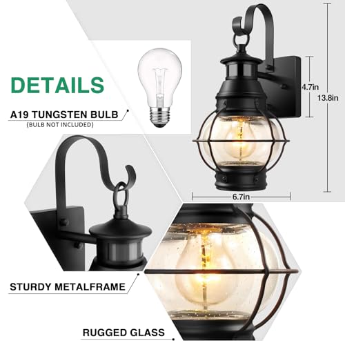 Lamomo Motion Sensor Outdoor Wall Light, Dusk to Dawn Porch Light, Black