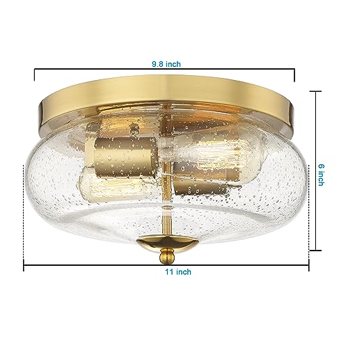 Darkaway Ceiling Light Fixtures Flush Mount, Indoor Outdoor Ceiling Light with Seeded Glass Shade for Hallway, Kitchen, Bedroom, Porch, Gold