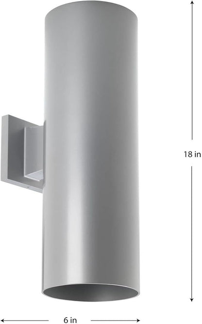 Progress Lighting 6-Inch Cylinder Outdoor Wall Sconce, 2-Light Modern Wall Mount Up and Down Lights, Interior and Exterior Lighting for Home or Porch, Aluminum Construction, Metallic Gray (P5642-82)