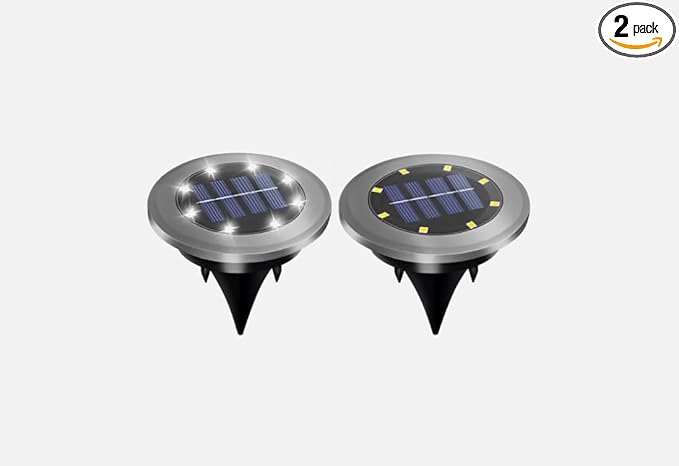 2 Pack Solar Garden Flat Buried Light 8 LED Outdoor Disk In-Ground Light Garden Pathway | Lumora