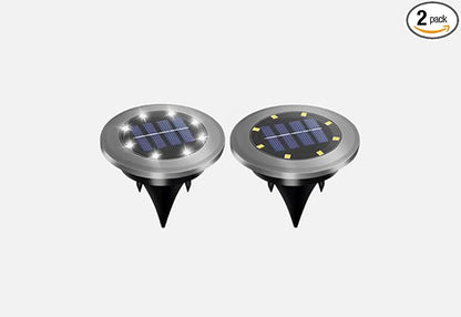 2 Pack Solar Garden Flat Buried Light 8 LED Outdoor Disk In-Ground Light Garden Pathway