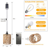 Battery Operated Chandelier, Battery Hanging Pendant Light, Rattan Lights with Warm White Bulb, 4*AA Battery Powered, for Gazebo Pergola Porch Patio Outdoor Indoor Decor (3)