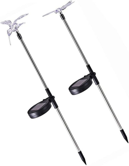2pcs Solar Garden Path Lights Outdoor Waterproof LED Solar Lawn Ground Insert Lights with Butterfly and Hummingbird Design for Yard Landscape Decoration