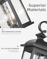 FEMILA 26" Outdoor Wall Light, Large Exterior Wall Lantern with Water Ripple Glass, 3-Light Outdoor Wall Light Fixtures for Entryway, Patio, Garage, Doorway, E12 Base, 4FD54B-L BK