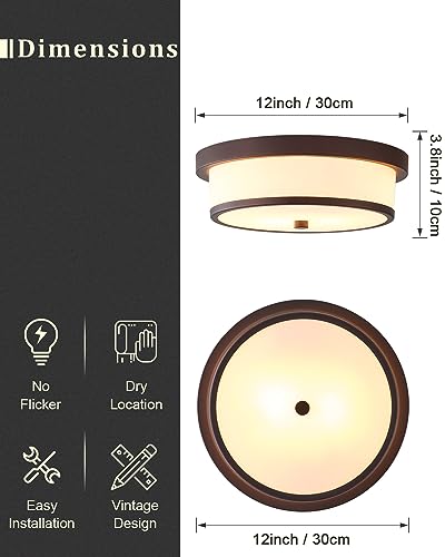 12 inch Flush Mount Ceiling Light, 2-Light Close to Ceiling Light Fixtures with Oil Rubbed Bronze Finish for Bathroom Bedroom Kitchen Hallway (Oil Rubbed Bronze)