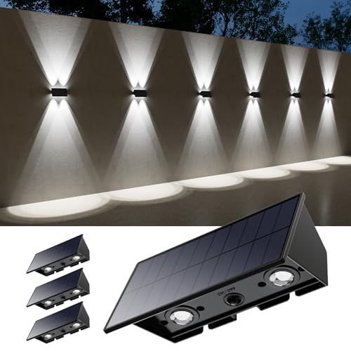 4 Pack Cool White Solar Power Fence Wall Light Outside Up and Down