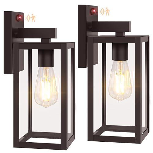 BesLowe 2-Pack 13” Upgraded Motion Sensor Outdoor Wall Lights, Brown