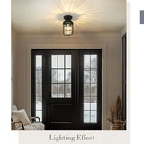 Emliviar Industrial Ceiling Lamp with Water Ripple Glass Shade, 11.1 Inch Classic Semi Flush Mount Light in Black Finish for Kitchen, GE255LF BK-WG