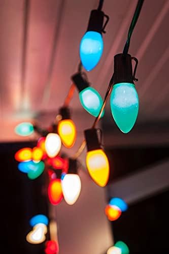C9 Christmas Lights 25Ft Multicolored Outdoor String Lights with 26 Ceramic Edison Bulbs(1 Spare), C9/ E17 Base, Hanging Vintage Multicolor Lights for Christmas Party Backyard Wedding Decor