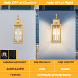 19" Dusk to Dawn Outdoor Wall Lantern 2-Light, Gold Outdoor Wall Lights