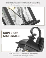 FEMILA 15" Exterior Wall Sconce, 2-Pack Outdoor Waterproof Wall Lights Fixture, Anti-Rust Matte Black Finish with Water Ripple Glass,4FD54B-2PK BK-SD