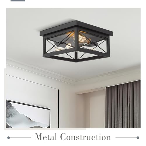 Emliviar 12 Inch Black Flush Mount Ceiling Light for Porch, 0387B-CL BK