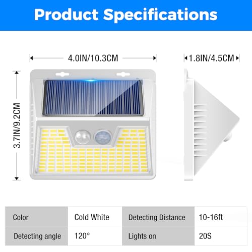 Solar Lights Outdoor Motion Sensor Waterproof, 3Pack 140LED White Solar Powered Fence Lights, 3 Modes Security Wall Lights for Garden Yard Outside Warm