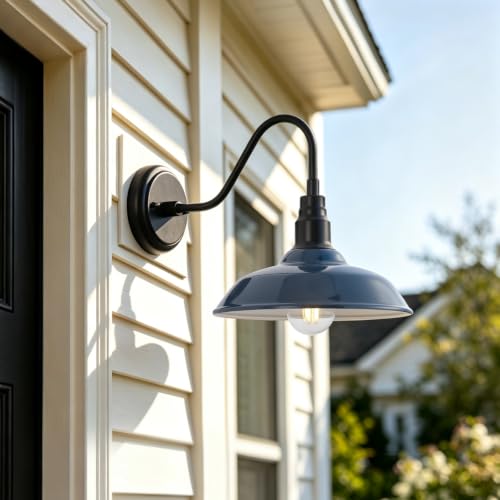 10 Inch Dome Gooseneck Lights Outdoor, Indigo Blue Exterior Barn Light for House, Outdoor Farmhouse Lights Fixture, Outside Wall Sconce Lighting for Porch, Garage, Front Door