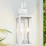 19" White Large Outdoor Wall Lantern 2-Light, Industrial Front Porch Light