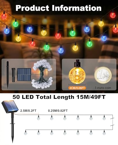 btfarm 2 Pack Solar String Lights Outdoor, Total 98FT 100 LED Crystal Globe
