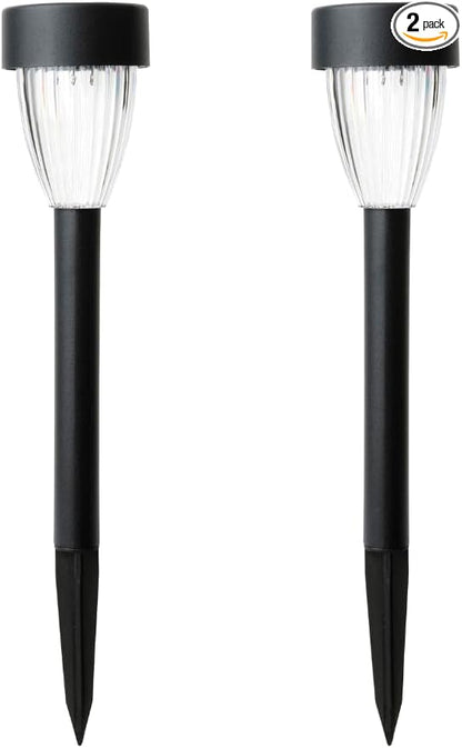 Moonrays Solar Pathway Lights Outdoor, Bright Solar Power Outside Garden Light, Emits 1x White LED (3 Lumen) with Amorphous Solar Panel, Stunning Landscaping Ground Lighting Stakes for Yard (2 Pack)