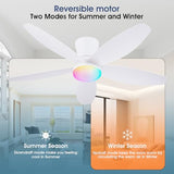 Surtime Flush Mount RGB Ceiling Fans with Lights-48 Low Profile Ceiling Fan with Light and Remote/APP Control,DC Reversible,LED Dimmable Ceiling Fans for Bedroom,Indoor/Outdoor Patio Use(White)