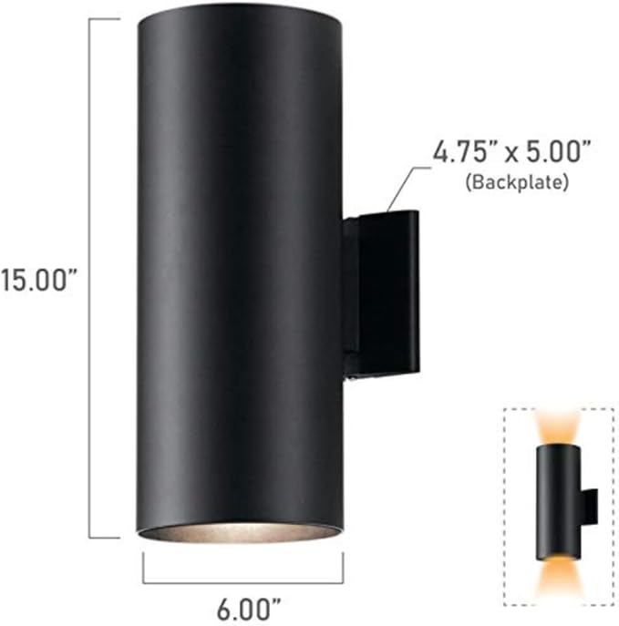 Kichler Cylinders 15" 2-Light Outdoor Cylinder Wall Sconce in Black, (15" H x 5.75" W), 9246BK | Lumora