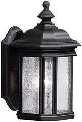 Kichler Kirkwood 13" 1 Light Outdoor Wall Light with Clear Seeded Glass in Black | Lumora