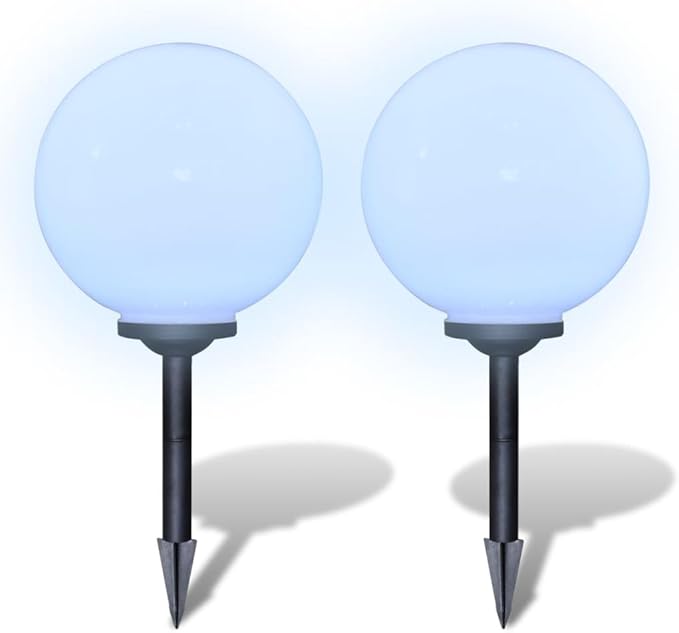 Solar Pathway Lights Outdoor, 2 Pack White Glossy Spherical LED Garden Decor, Cool White Modern Landscape Lighting for Patio, Yard, Walkway, 1.2V AAA NiMH Rechargeable
