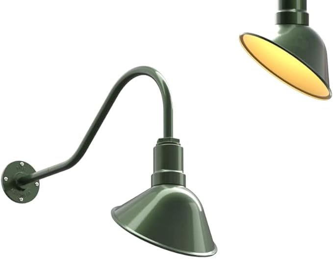 Steel Lighting Co. Venice Store Sign Light | for Outdoor Restaurant Accent Wall | 9 inch Dome | 23" Gooseneck | Made in America | Hunter Green Exterior/Brass Interior