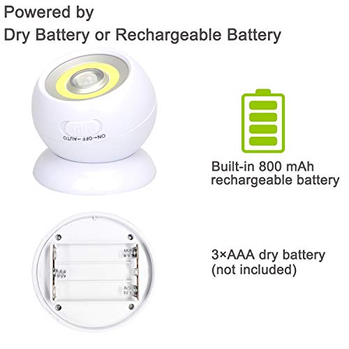 Lebote Motion Sensor Light Battery Powered Wall Light Battery Operated Motion Spotlight Waterproof Indoor/Outdoor LED Motion Lights for Garage Porch Stair Ceiling Gate(2 Pack)