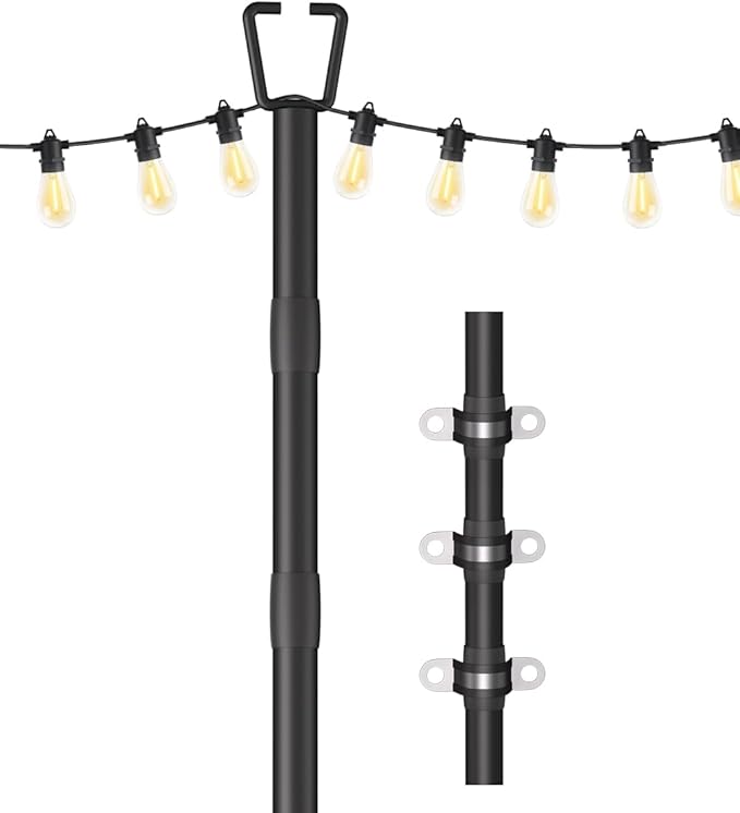 10FT String Light Poles for Outdoor Decor, Sturdy Light Pole with Fence Brackets, Adjustable Metal Posts for | Lumora