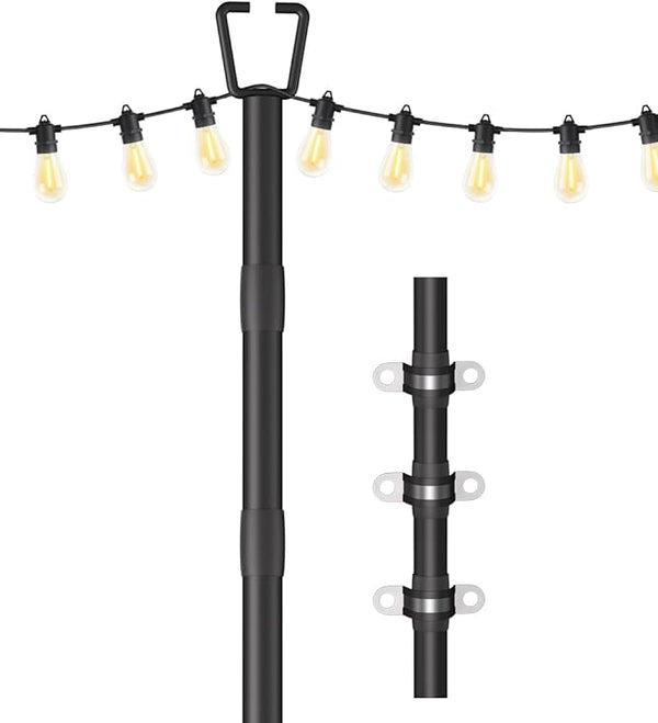 10FT String Light Poles for Outdoor Decor, Sturdy Light Pole with Fence Brackets, Adjustable Metal Posts for | Lumora