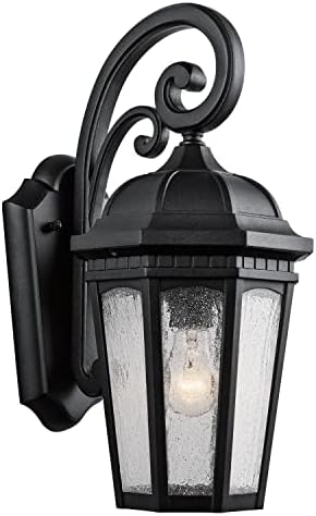 Kichler Courtyard 17.75" 1 Light Outdoor Wall Light with Clear Seeded Glass in Textured Black | Lumora