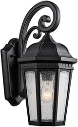 Kichler Courtyard 17.75" 1 Light Outdoor Wall Light with Clear Seeded Glass in Textured Black | Lumora