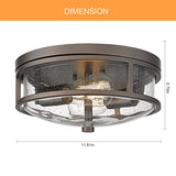 Flush Mount Ceiling Light Fixture, 12 inch 2-Light Modern Farmhouse Ceiling Light with Seeded Glass for Bedroom, Entryway, Kitchen Hallway, ROS88 ORB