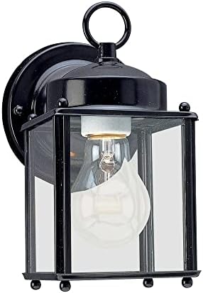 Sea Gull Lighting 8592-12 New Castle One-Light Outdoor Wall Lantern with Clear Glass Panels, Black Finish | Lumora