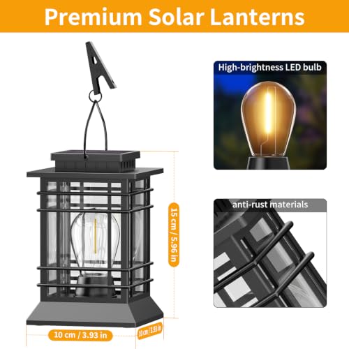 Solar Lanterns Outdoor Waterproof, Hanging Solar Lights for Outside 2 Pack