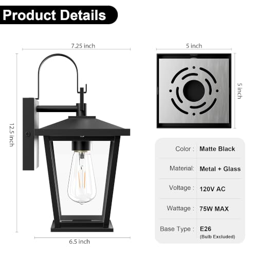 Outdoor Wall Light Fixture, Modern Black Porch Light, Outside Wall Lantern